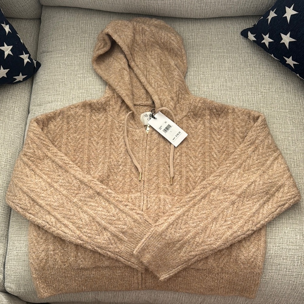 Cozy Tan Cable Knit Hoodie Sweater